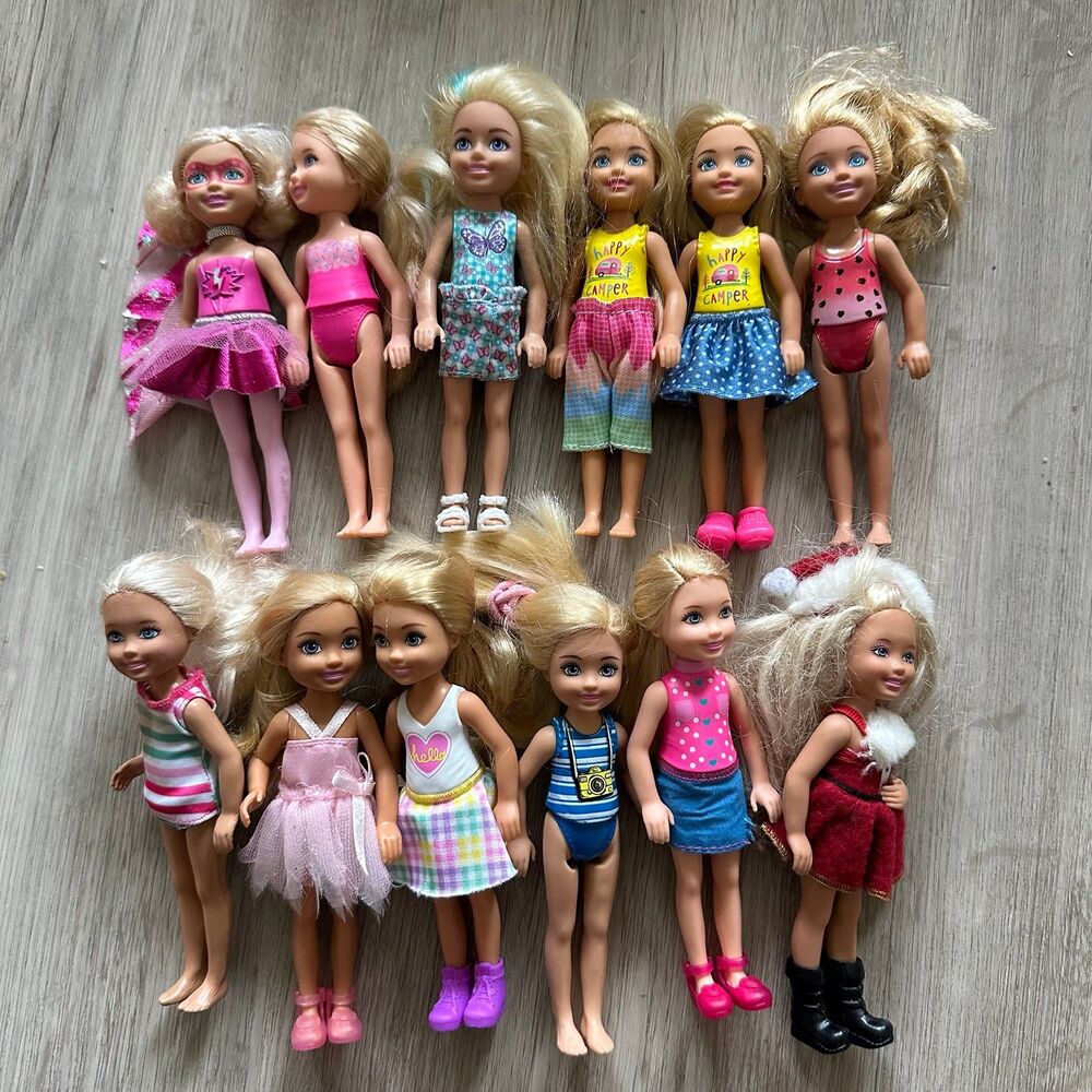 Lot of 12 Barbie Little Sister Chelsea Dolls Various Styles Blonde Blue Eyes